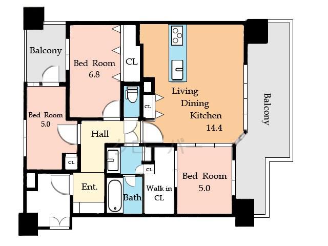 Floor plan. 3LDK, Price 54,800,000 yen, Occupied area 75.68 sq m , Balcony area 18.69 sq m