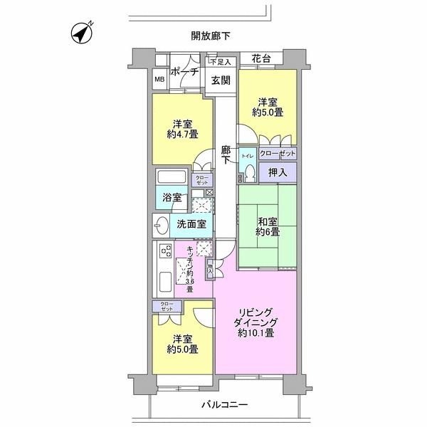 Floor plan. 4LDK, Price 37,800,000 yen, Occupied area 74.97 sq m , Balcony area 9.5 sq m