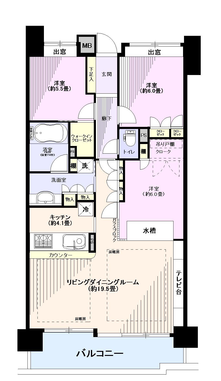 Floor plan. 3LDK, Price 41,500,000 yen, Occupied area 90.29 sq m , Balcony area 13 sq m