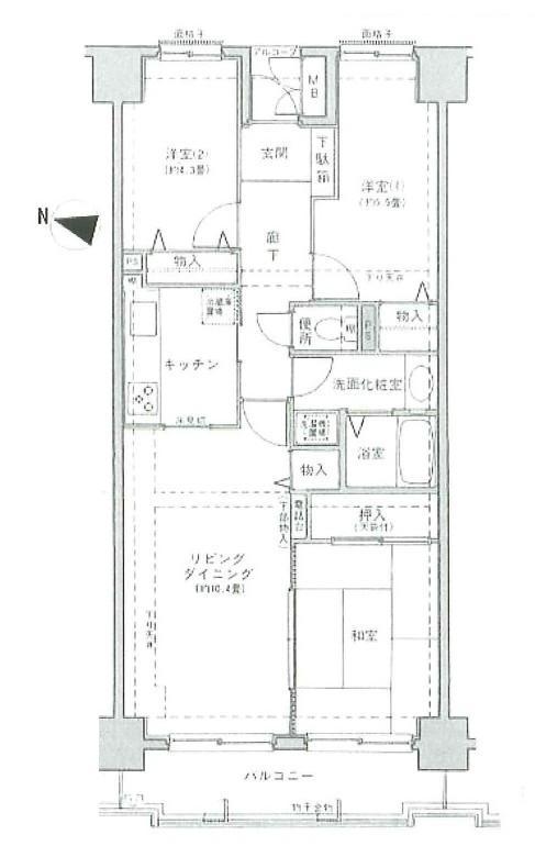 Floor plan. 3LDK, Price 24,900,000 yen, Occupied area 67.23 sq m , Balcony area 7.52 sq m