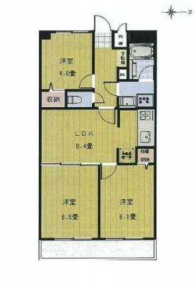 Floor plan. 3LDK, Price 20.8 million yen, Footprint 56 sq m , Balcony area 6.97 sq m