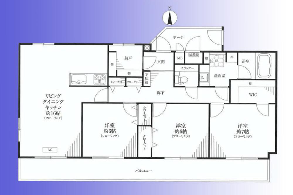 Floor plan. 3LDK, Price 39,800,000 yen, Occupied area 91.34 sq m , Balcony area 19.08 sq m new interior renovation completed! Good per sun in the southwest angle room three-sided lighting.