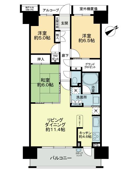 Floor plan. 3LDK, Price 39,800,000 yen, Footprint 75.6 sq m , Balcony area 11.34 sq m