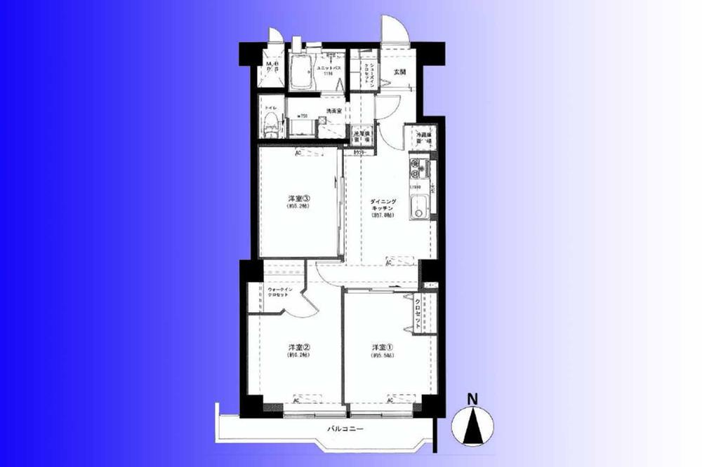 Floor plan. 3DK, Price 22,900,000 yen, Footprint 58.3 sq m , Balcony area 6.44 sq m   [Floor plan] South-facing room per yang ・ View is good!