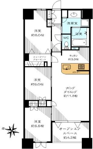 Floor plan. 3LDK, Price 42,800,000 yen, Footprint 70.5 sq m , Balcony area 6.9 sq m