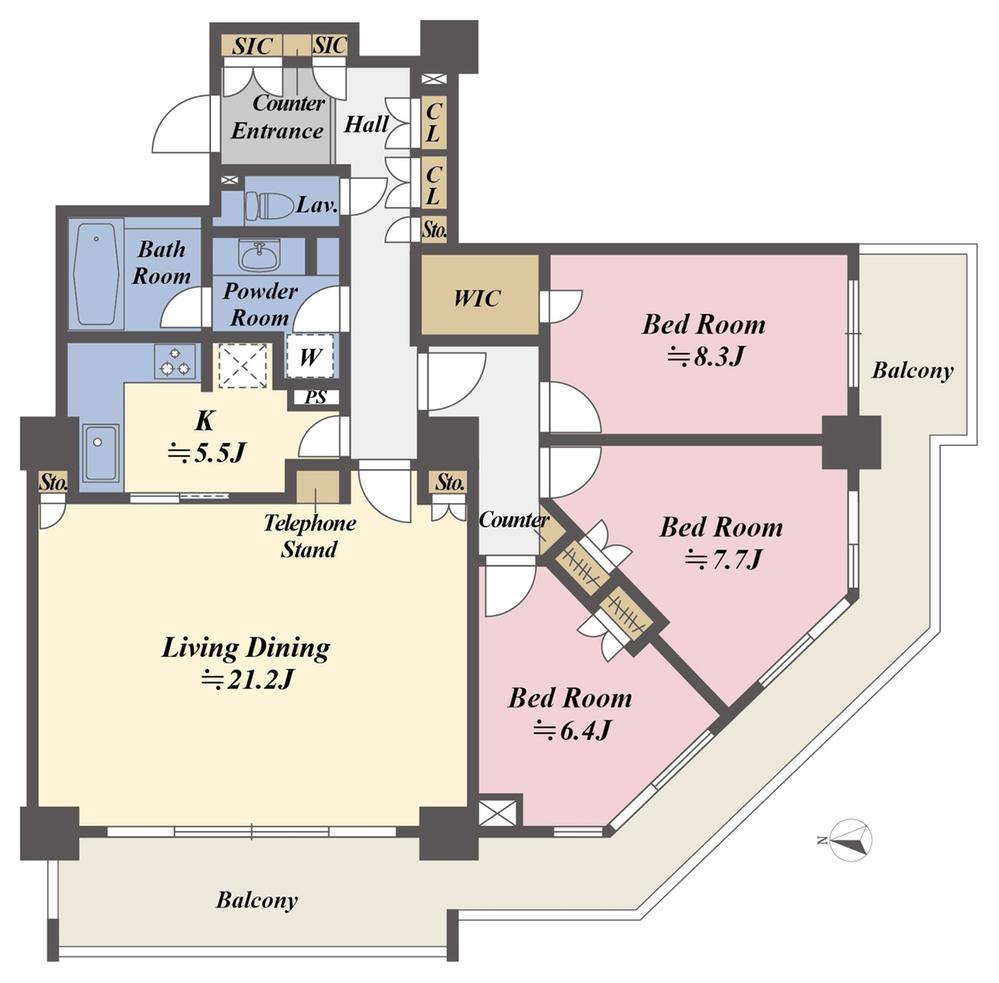 Floor plan. 3LDK, Price 62,800,000 yen, Footprint 114.85 sq m , Balcony area 30.29 sq m