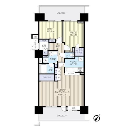 Floor plan. 2LDK, Price 43,800,000 yen, Footprint 71.7 sq m , Balcony area 24 sq m floor plan