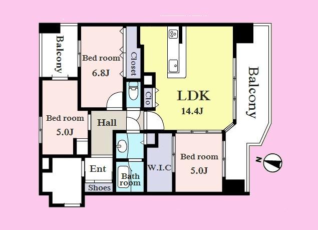 Floor plan. 3LDK, Price 52,800,000 yen, Occupied area 75.68 sq m , Balcony area 18.69 sq m