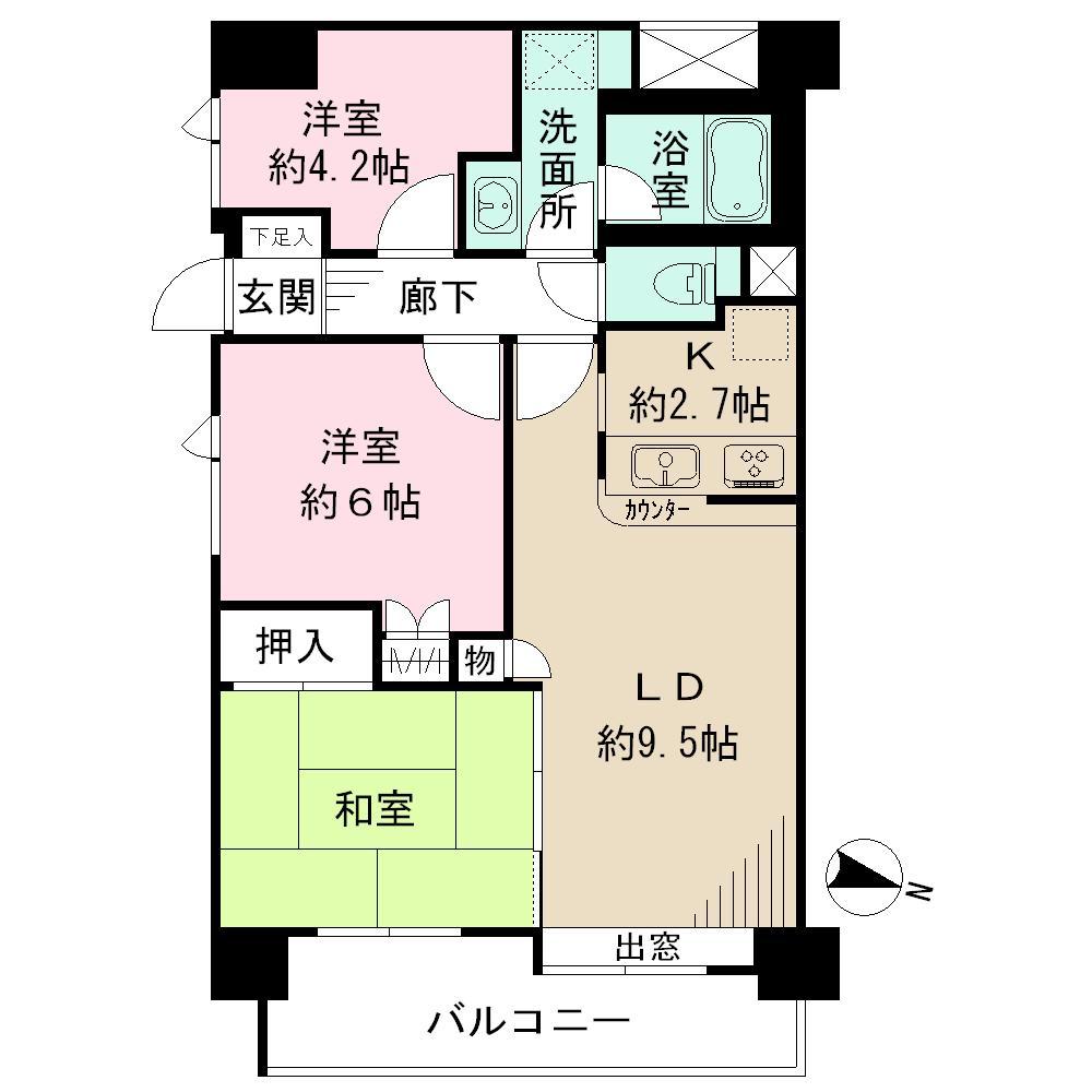 Floor plan. 3LDK, Price 41,800,000 yen, Occupied area 63.75 sq m , Balcony area 8.85 sq m