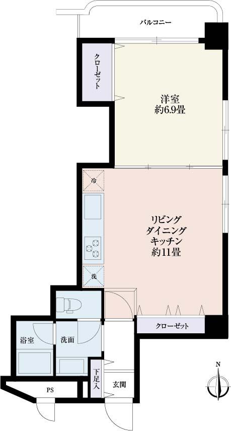 Floor plan. 1LDK, Price 17.5 million yen, Occupied area 40.01 sq m , Balcony area 4.21 sq m floor plan