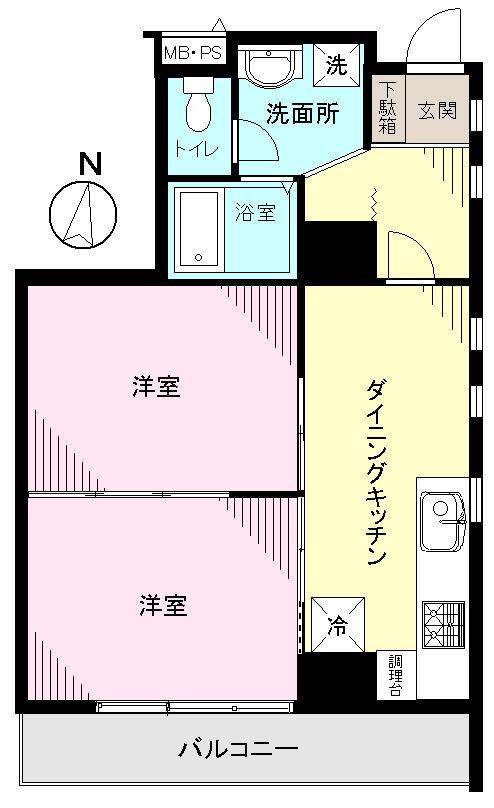 Floor plan. 2DK, Price 16.8 million yen, Occupied area 44.12 sq m , Balcony area 5.26 sq m