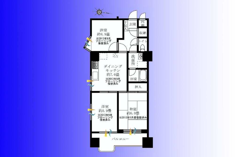 Floor plan. 3DK, Price 22.1 million yen, Occupied area 55.65 sq m , Bright room for the balcony area 7.8 sq m square room.