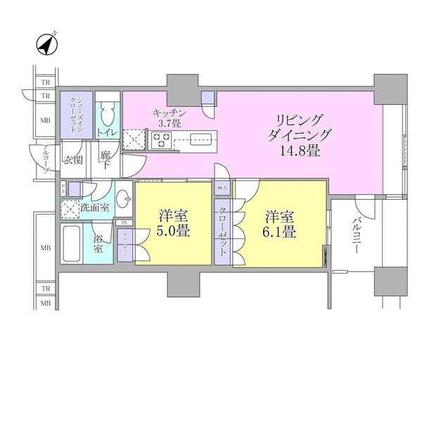 Floor plan. 2LDK, Price 53 million yen, Occupied area 66.11 sq m , Balcony area 4.43 sq m