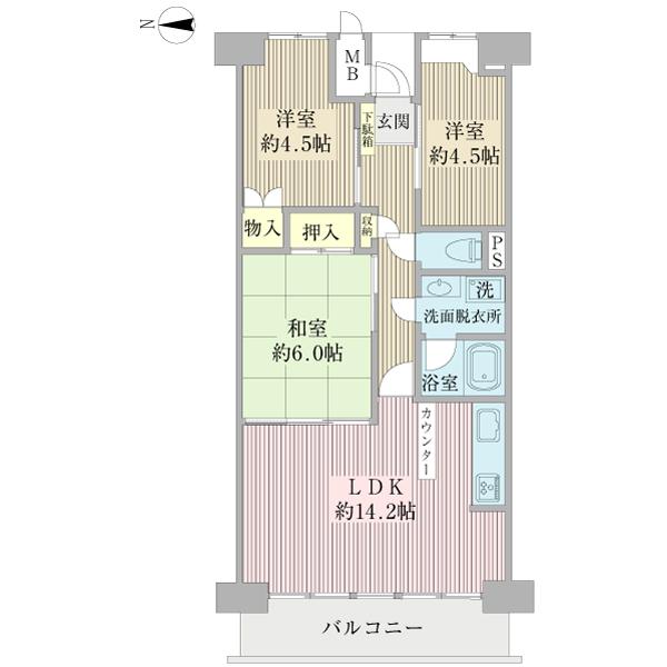 Floor plan. 3LDK, Price 25,800,000 yen, Footprint 64.1 sq m , While creating taken during post-balcony area 7.42 sq m renovation