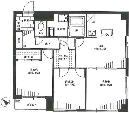 Floor plan. 3LDK, Price 25,800,000 yen, Footprint 69 sq m , Balcony area 3 sq m