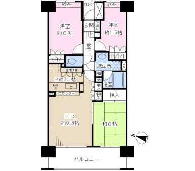 Floor plan. 3LDK, Price 35 million yen, Occupied area 64.96 sq m , Balcony area 10.8 sq m