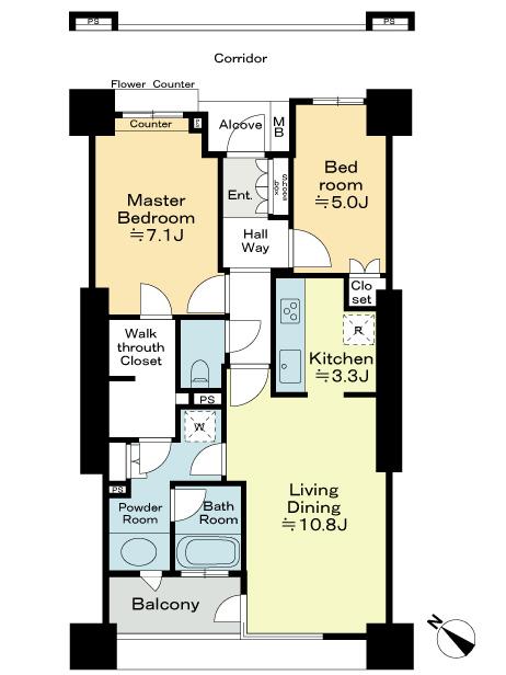 Floor plan. 2LDK, Price 47,800,000 yen, Occupied area 66.21 sq m , Balcony area 4.07 sq m