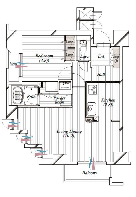 Floor plan. Corner room 1LDK