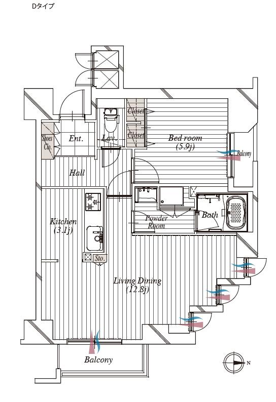 Floor plan. 1LDK, Price 27,980,000 yen, Occupied area 50.49 sq m , Balcony area 5.43 sq m