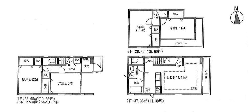 Floor plan. (Building 2), Price 42,800,000 yen, 3LDK+S, Land area 72.61 sq m , Building area 99.77 sq m
