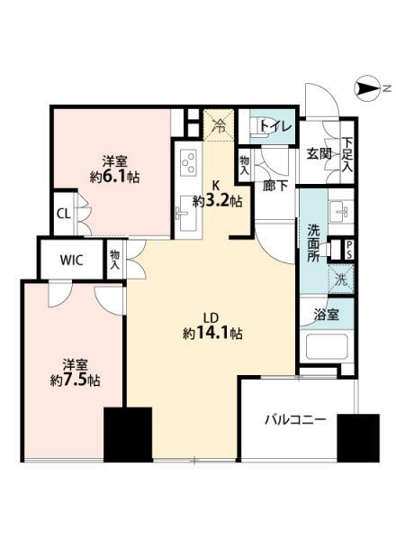 Floor plan. 2LDK, Price 57,500,000 yen, Occupied area 71.17 sq m , Balcony area 5.68 sq m