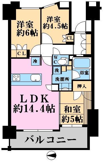 Floor plan. 3LDK, Price 34,800,000 yen, Occupied area 66.01 sq m , Balcony area 10.82 sq m