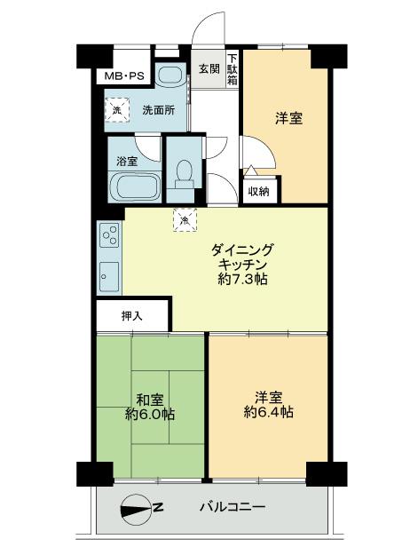 Floor plan. 3DK, Price 22.5 million yen, Footprint 58.8 sq m , Balcony area 6.72 sq m balcony Gawamado is a double sash.