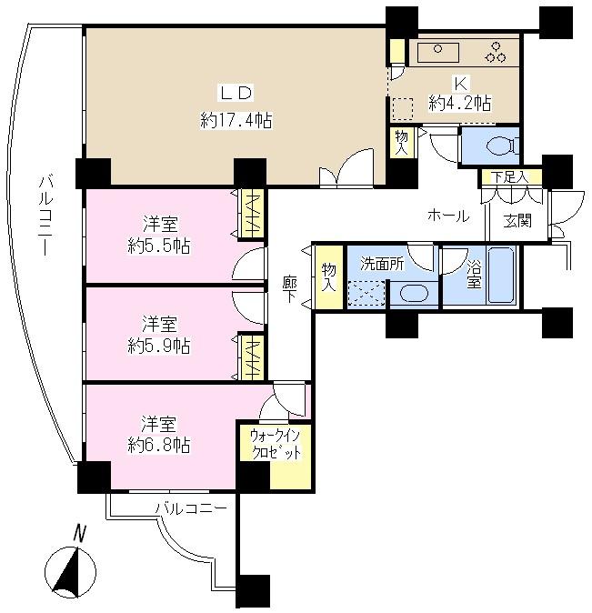 Floor plan. 3LDK, Price 49,800,000 yen, Occupied area 97.56 sq m , Balcony area 20.21 sq m