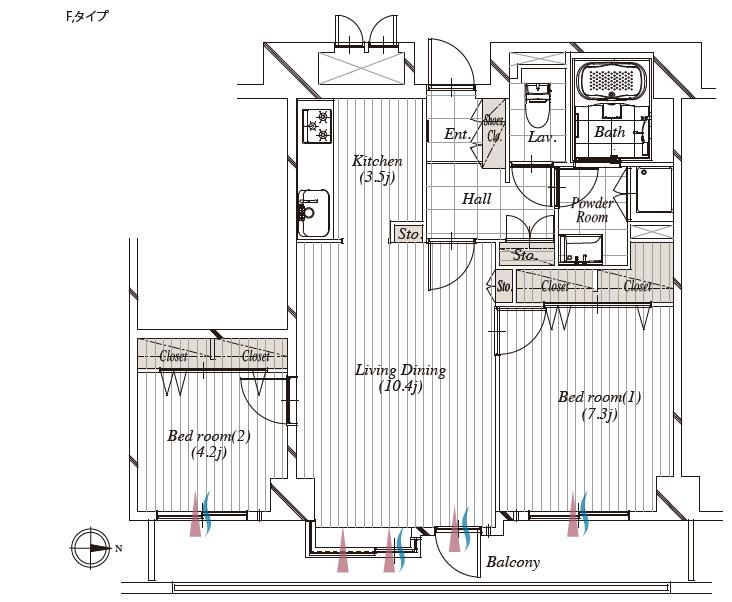 Floor plan. 2LDK, Price 38,980,000 yen, Occupied area 61.18 sq m , Balcony area 12.87 sq m