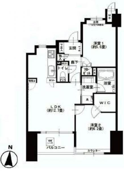 Floor plan. 2LDK, Price 32,900,000 yen, Occupied area 56.16 sq m , Balcony area 5.92 sq m