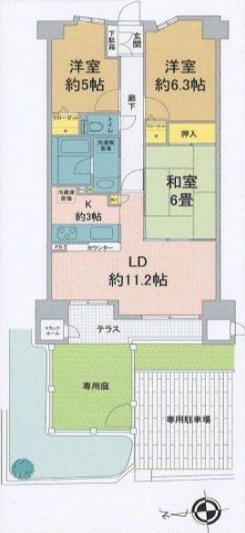 Floor plan. 3LDK, Price 27 million yen, Occupied area 69.72 sq m , Balcony area 5.92 sq m
