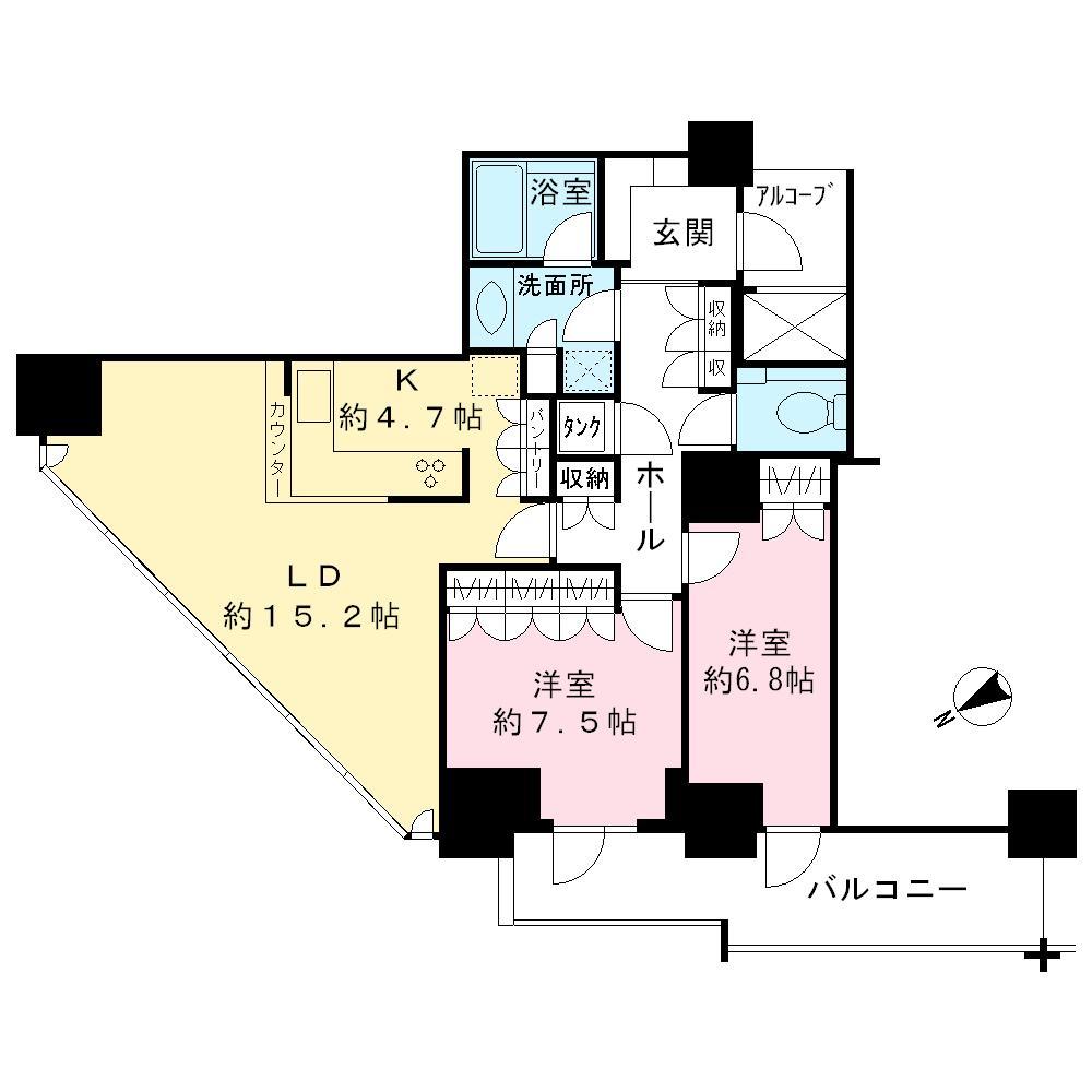 Floor plan. 2LDK, Price 59,800,000 yen, Occupied area 82.71 sq m , Balcony area 12.52 sq m