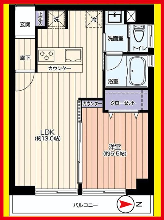 Floor plan. 1LDK, Price 15.8 million yen, Occupied area 38.88 sq m , Balcony area 4.94 sq m