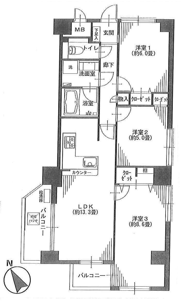 Floor plan. 3LDK, Price 42,900,000 yen, Footprint 72.1 sq m , Balcony area 8.28 sq m