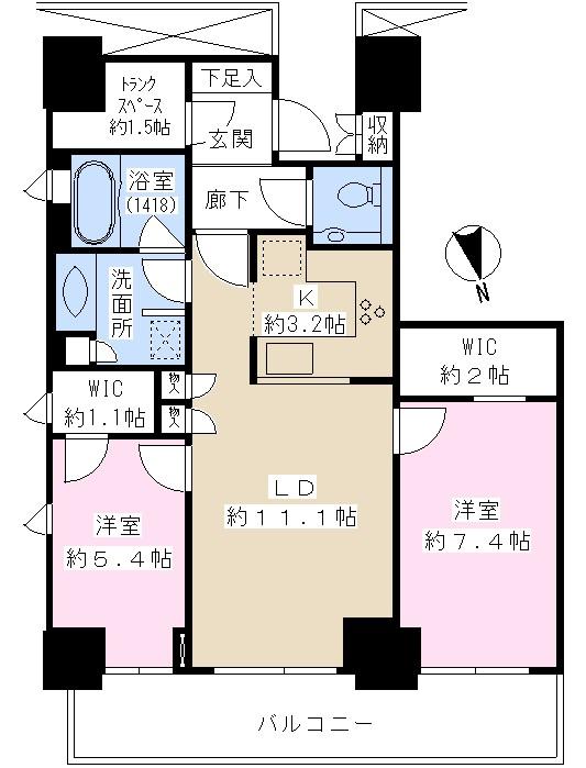 Floor plan. 2LDK, Price 38,900,000 yen, Footprint 67.6 sq m , Balcony area 14.13 sq m full housing and the comfort around the water feature. Also there is a window in the bathroom. Certainly once, , Please visit the actual room.
