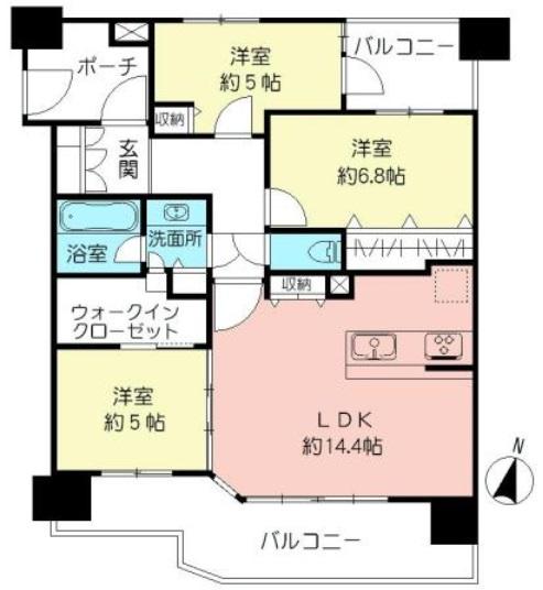 Floor plan. 3LDK, Price 54,800,000 yen, Occupied area 75.68 sq m