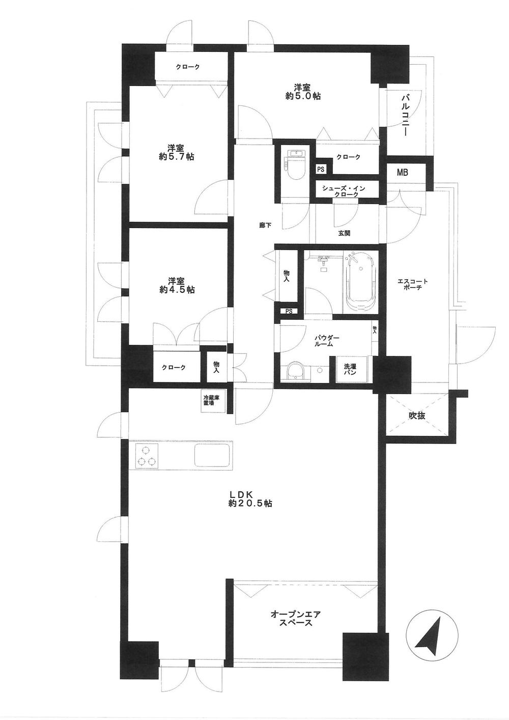 Floor plan. 3LDK, Price 38,800,000 yen, Footprint 85.4 sq m , Balcony area 2.75 sq m