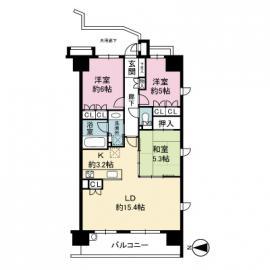 Floor plan. 3LDK, Price 34,800,000 yen, Occupied area 75.32 sq m , Balcony area 10.48 sq m