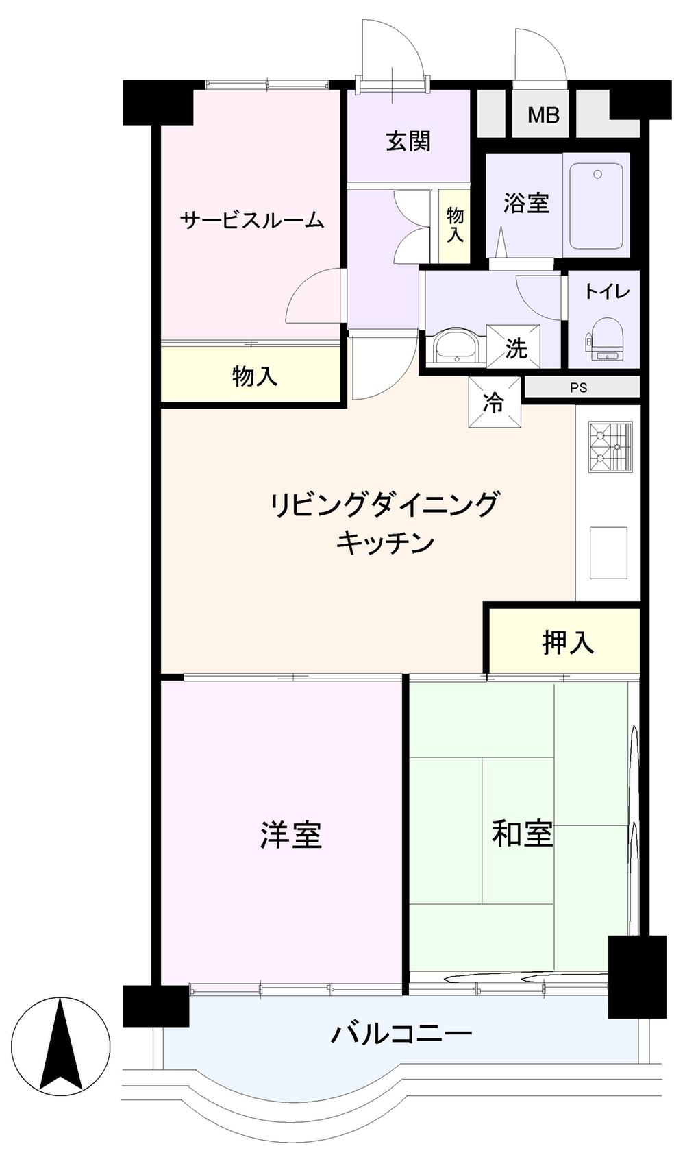 Floor plan. 2LDK + S (storeroom), Price 21,800,000 yen, Footprint 58.8 sq m , Balcony area 6.6 sq m