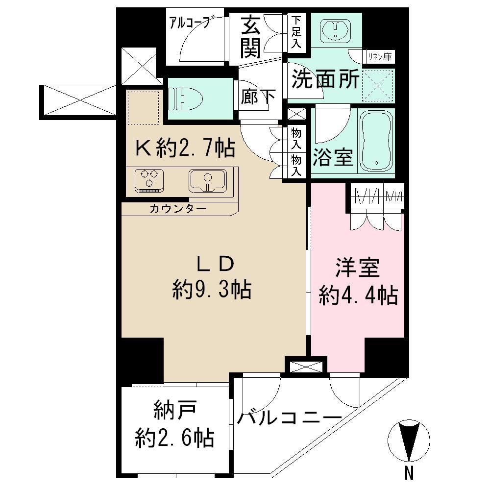 Floor plan. 1LDK + S (storeroom), Price 28.8 million yen, Occupied area 45.31 sq m , Balcony area 4.1 sq m