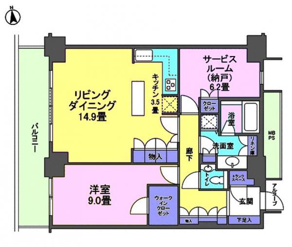 Floor plan. 1LDK, Price 56,800,000 yen, Occupied area 82.08 sq m , Balcony area 12.37 sq m