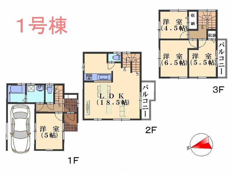 Floor plan. (1 Building), Price 39,800,000 yen, 4LDK, Land area 66 sq m , Building area 106.82 sq m