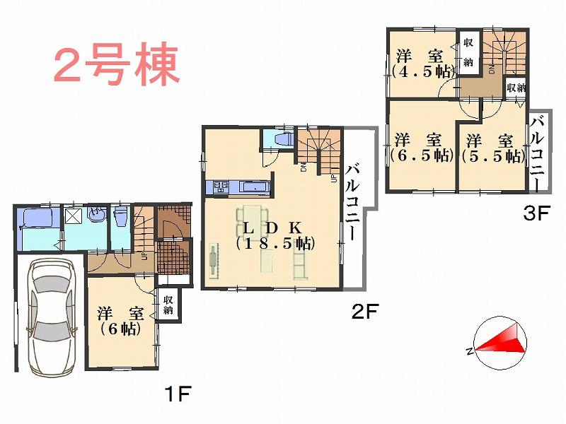 Floor plan. (Building 2), Price 42,800,000 yen, 4LDK, Land area 60.39 sq m , Building area 108.06 sq m
