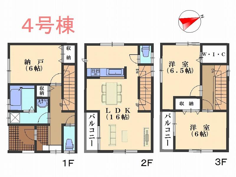 Floor plan. (4 Building), Price 37,800,000 yen, 2LDK+S, Land area 72.27 sq m , Building area 91.07 sq m