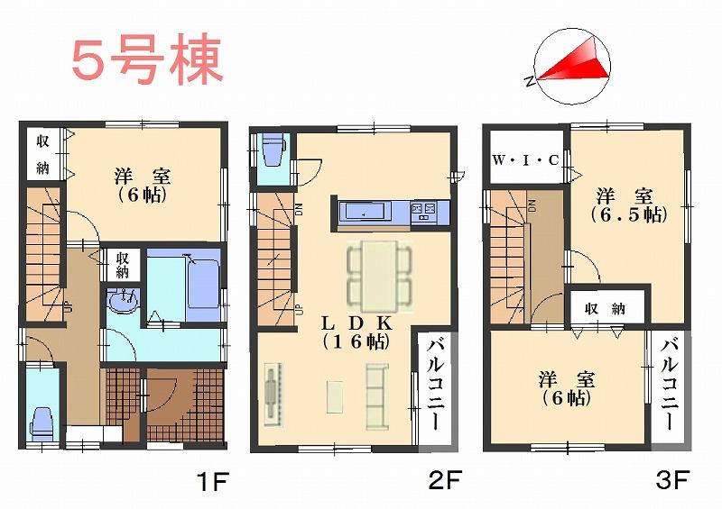 Floor plan. (5 Building), Price 38,800,000 yen, 3LDK, Land area 72.98 sq m , Building area 91.07 sq m