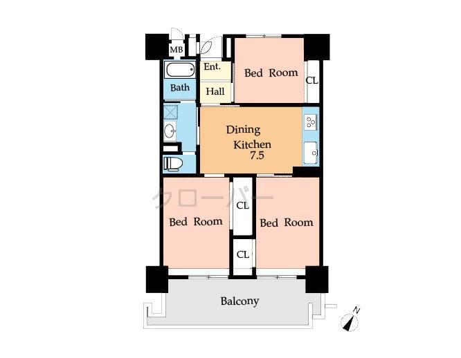 Floor plan. 3DK, Price 28.6 million yen, Occupied area 60.77 sq m , Balcony area 8.31 sq m