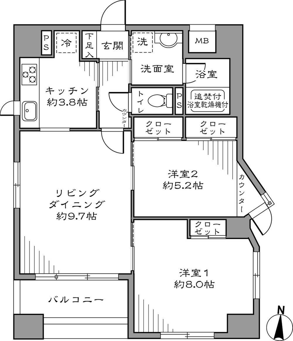 Floor plan. 2LDK, Price 31,800,000 yen, Footprint 60.9 sq m , Balcony area 6.63 sq m