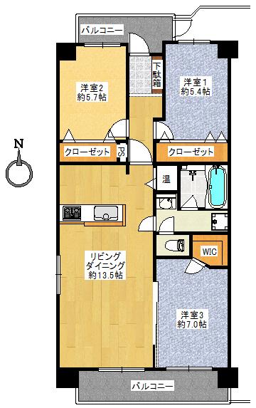 Floor plan. 3LDK, Price 36,770,000 yen, Footprint 76.2 sq m , Balcony area 12.31 sq m southwest angle room ・ Yang per 11 floor, View, Ventilation is very good