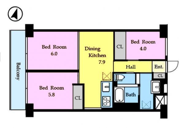 Floor plan. 3DK, Price 21,800,000 yen, Occupied area 53.76 sq m , Balcony area 6.72 sq m