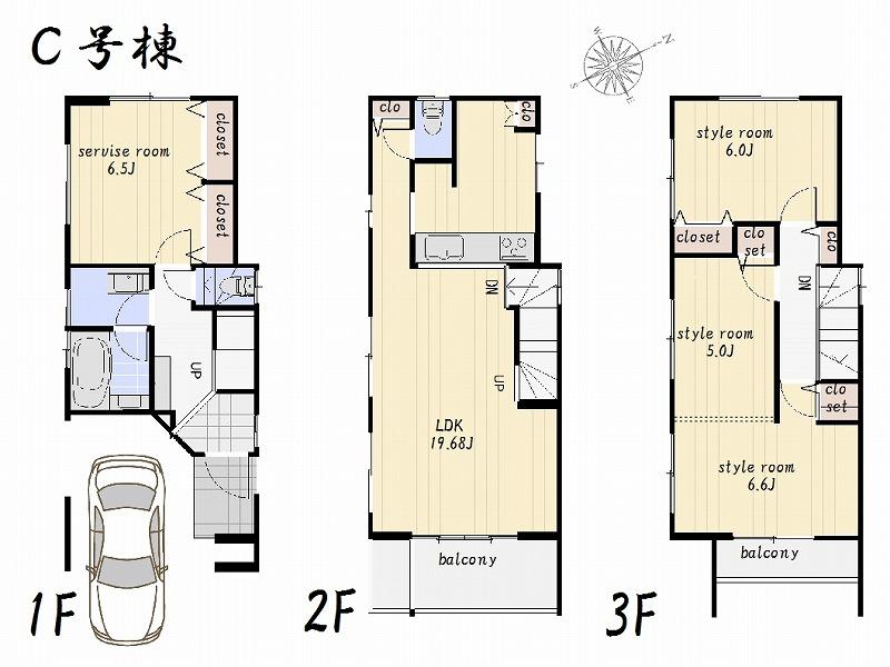Floor plan. (C Building), Price 35,800,000 yen, 3LDK+S, Land area 66.24 sq m , Building area 112.68 sq m